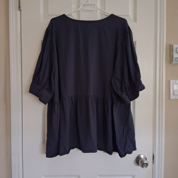 Madewell Women's Size 4X Navy Blue Drapeweave Puff Sleeve Peplum Top - Picture 5 of 13
